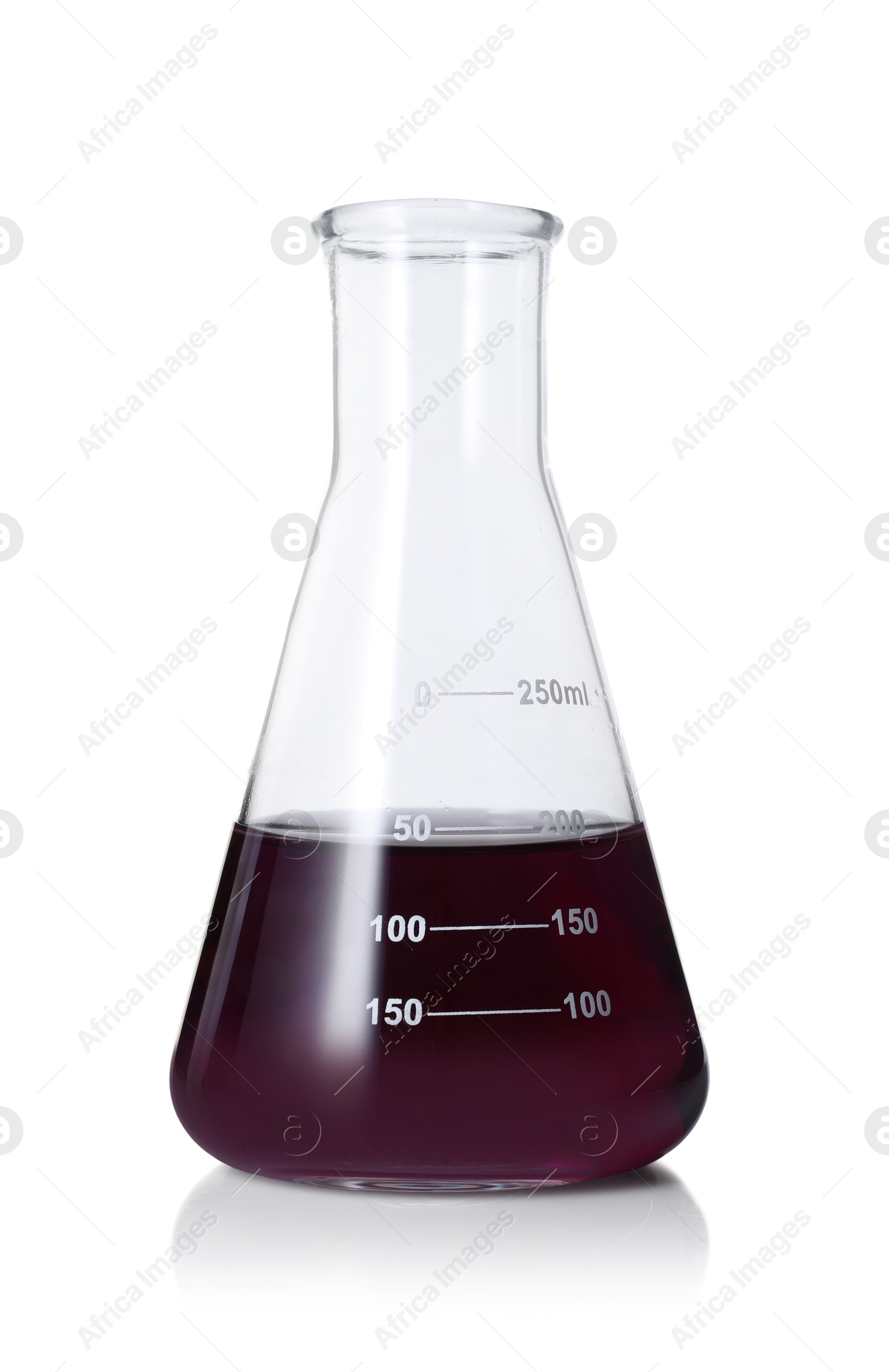 Photo of Flask with color liquid isolated on white