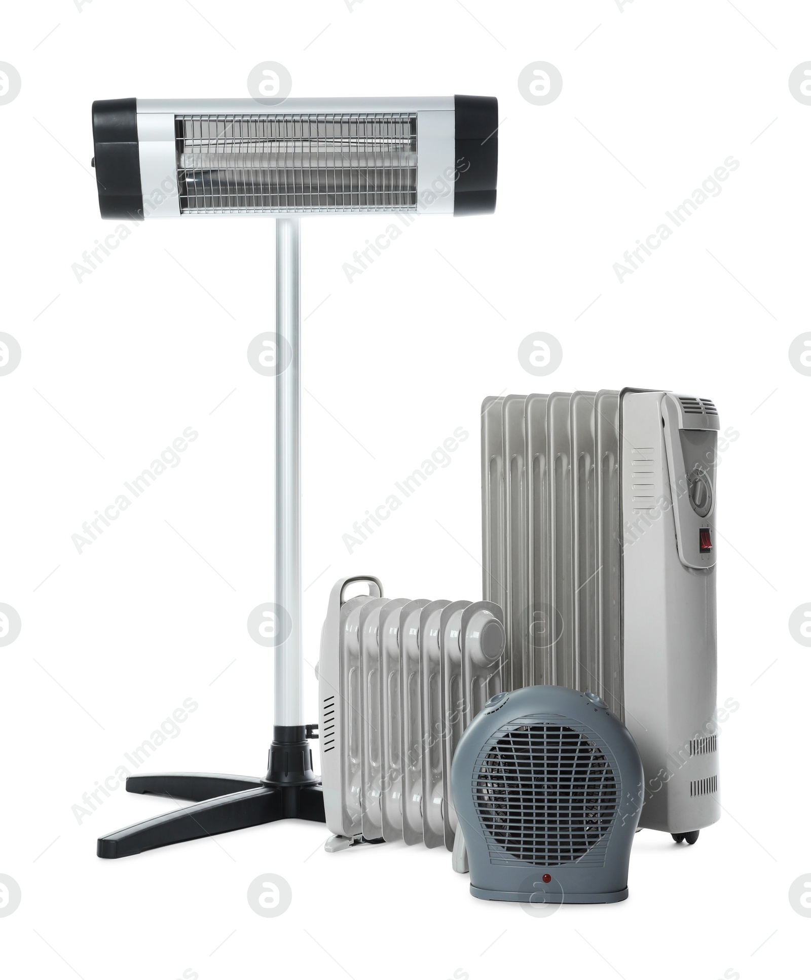 Photo of Different types of electric heaters isolated on white