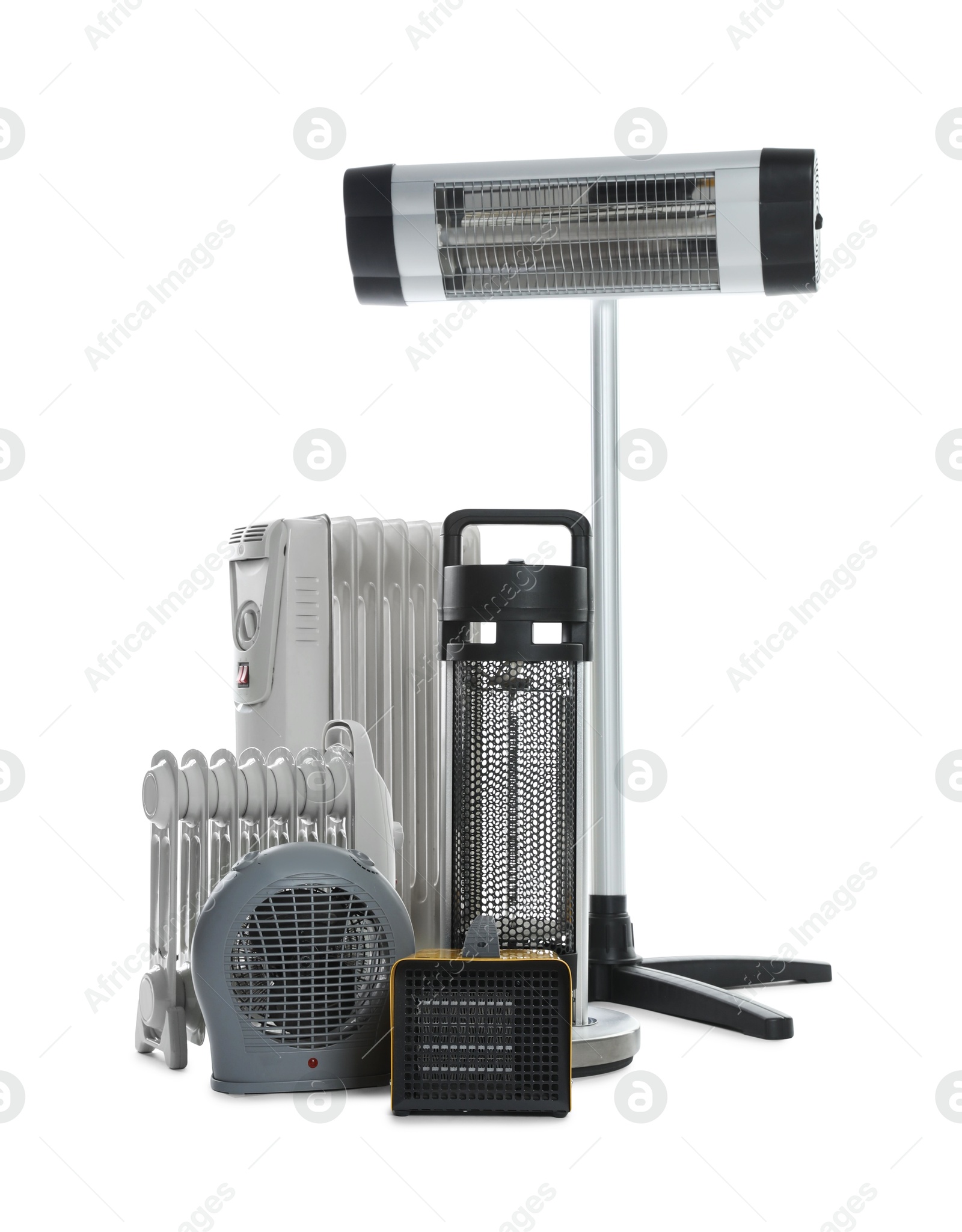 Photo of Different types of electric heaters isolated on white