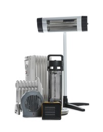 Photo of Different types of electric heaters isolated on white