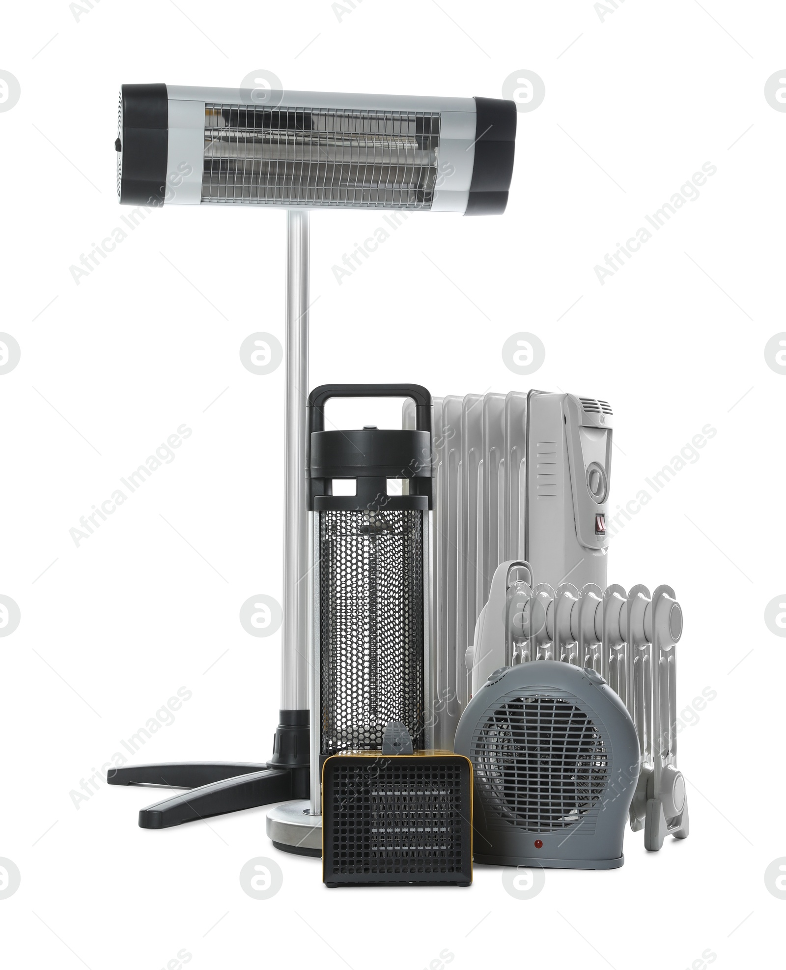 Photo of Different types of electric heaters isolated on white
