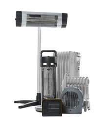 Photo of Different types of electric heaters isolated on white