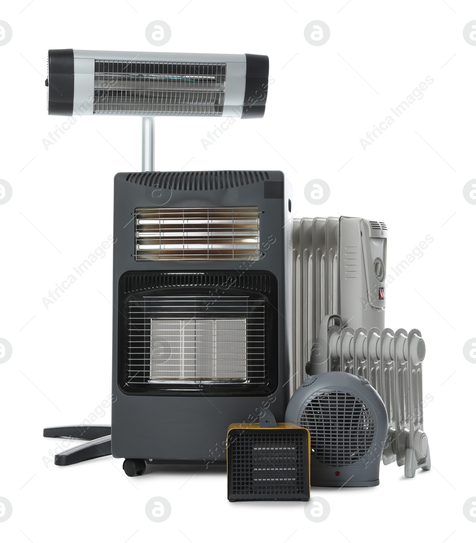 Photo of Different types of electric heaters isolated on white