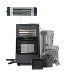 Photo of Different types of electric heaters isolated on white