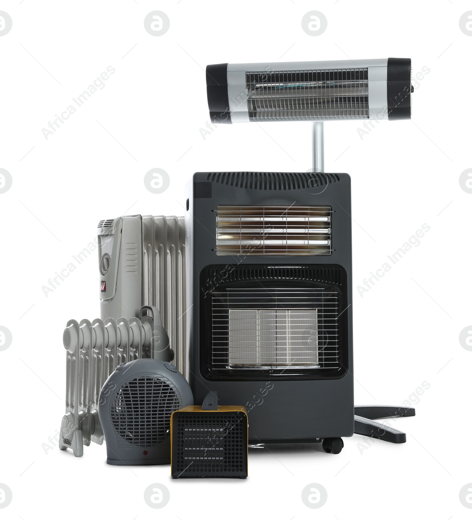 Photo of Different types of electric heaters isolated on white