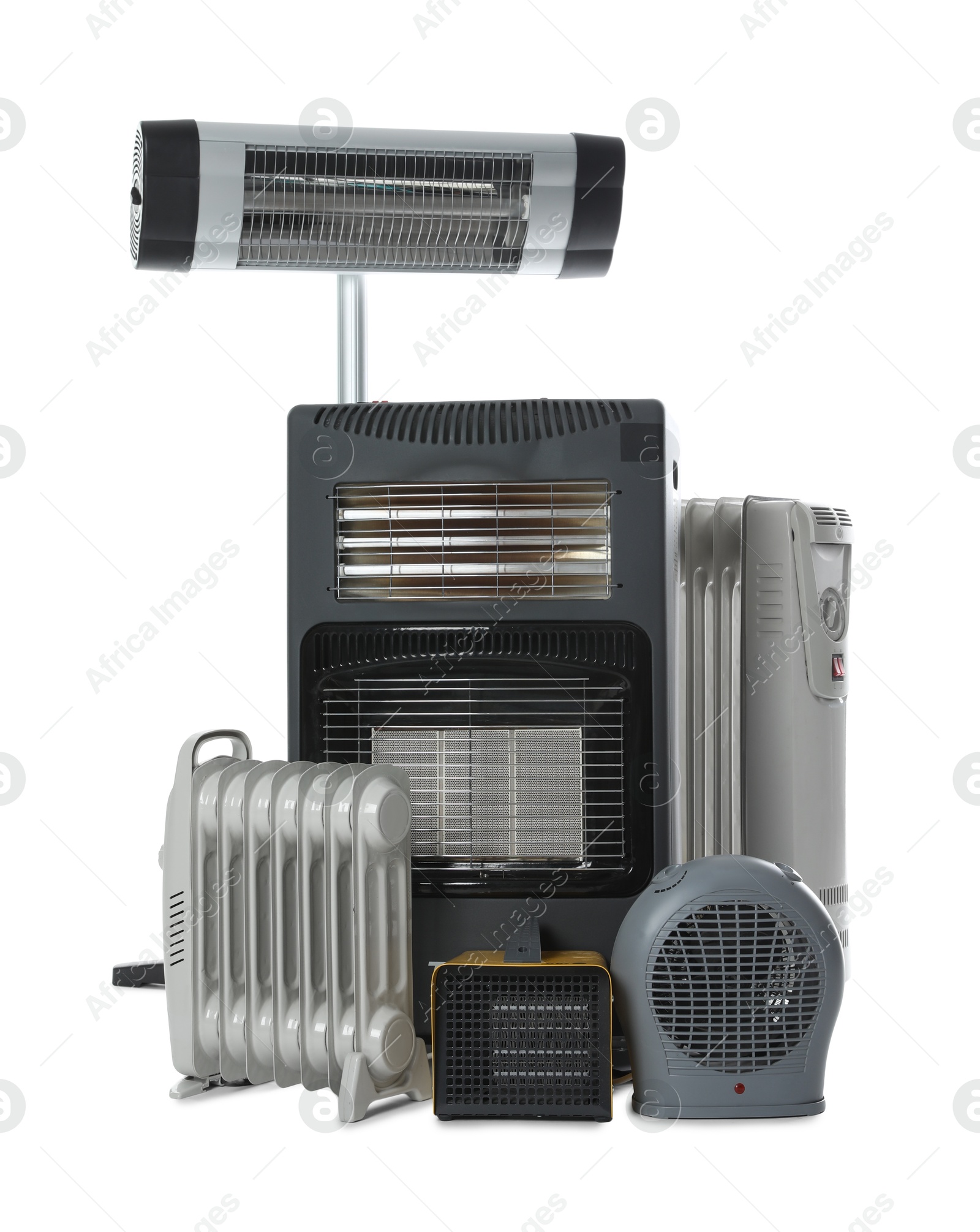 Photo of Different types of electric heaters isolated on white