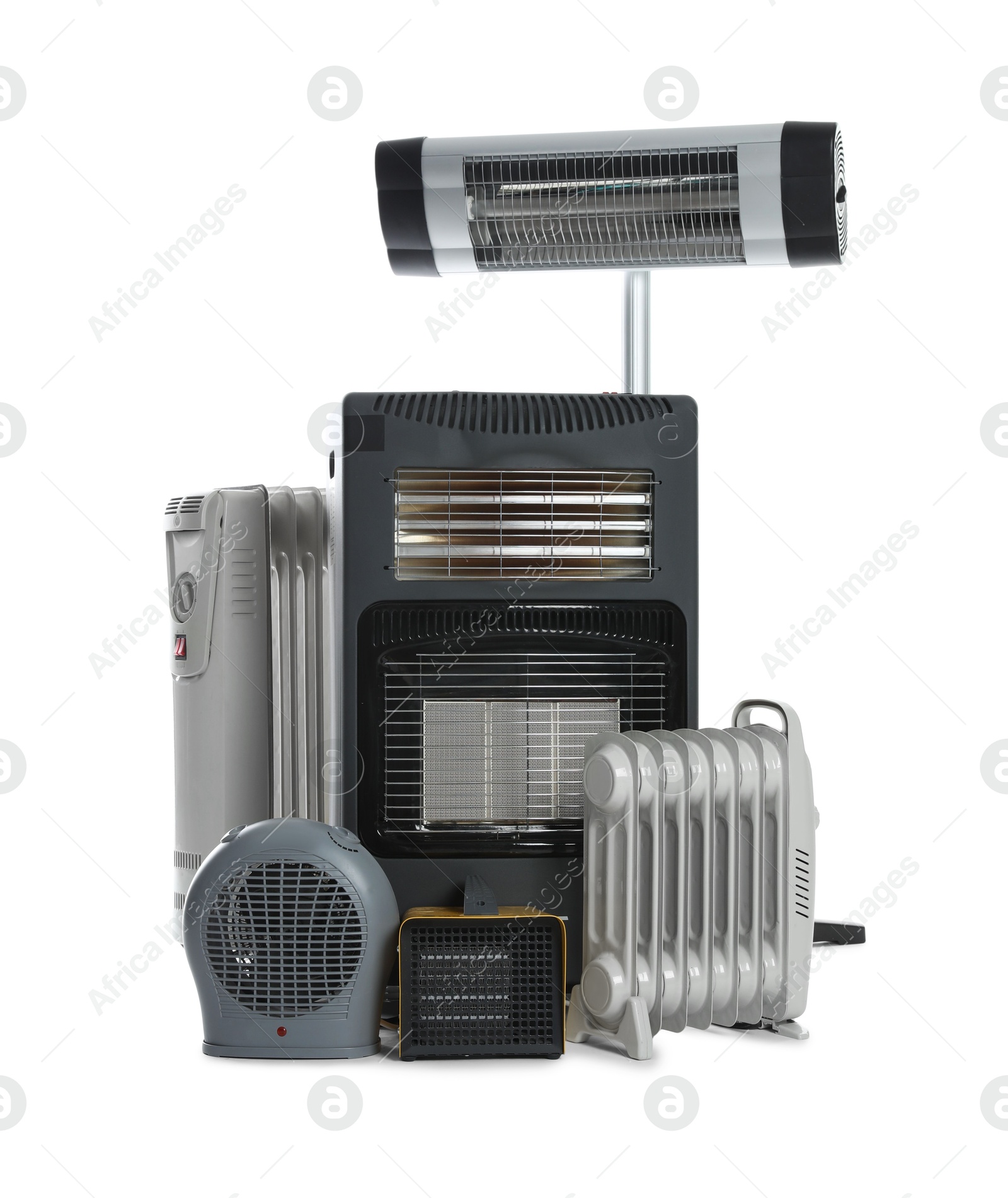 Photo of Different types of electric heaters isolated on white