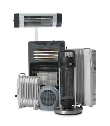 Photo of Different types of electric heaters isolated on white