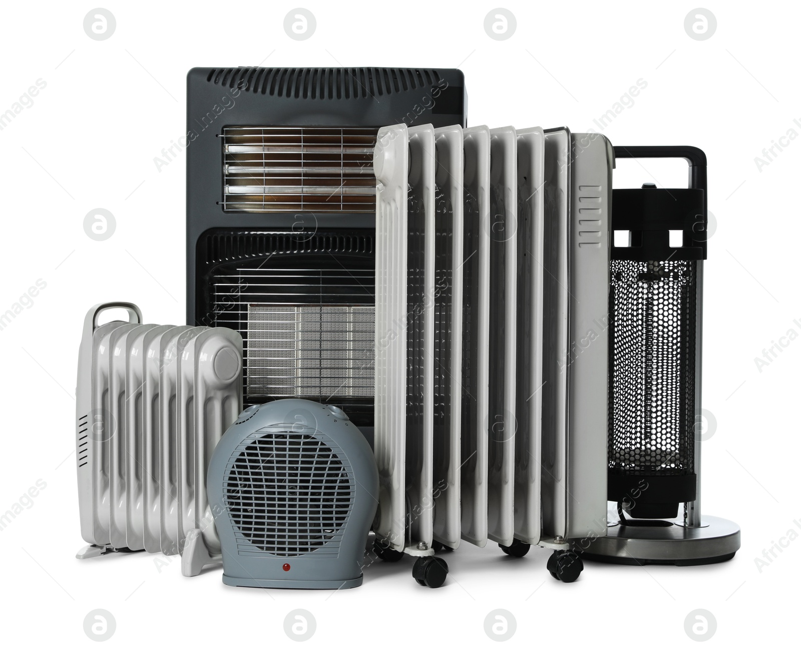 Photo of Different types of electric heaters isolated on white