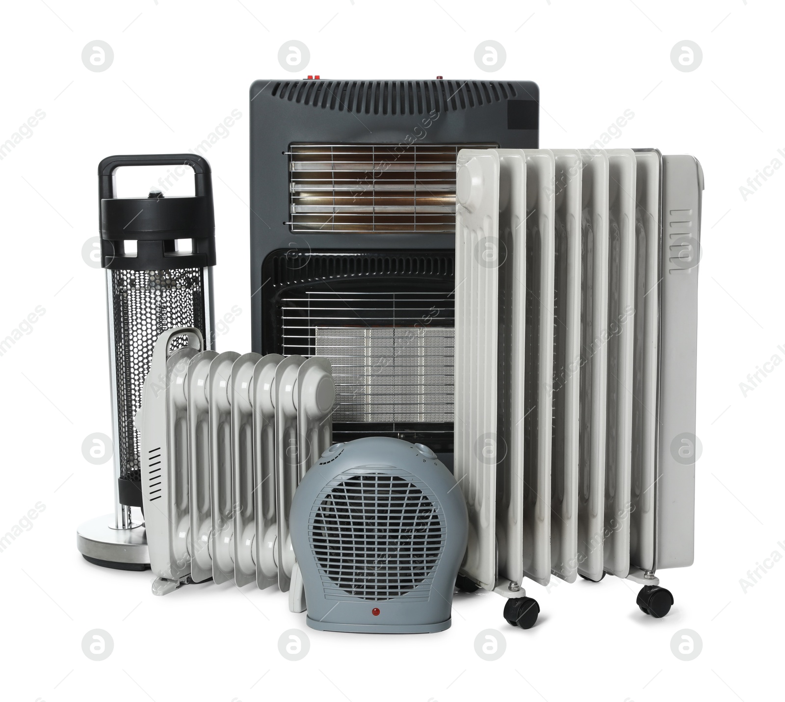 Photo of Different types of electric heaters isolated on white