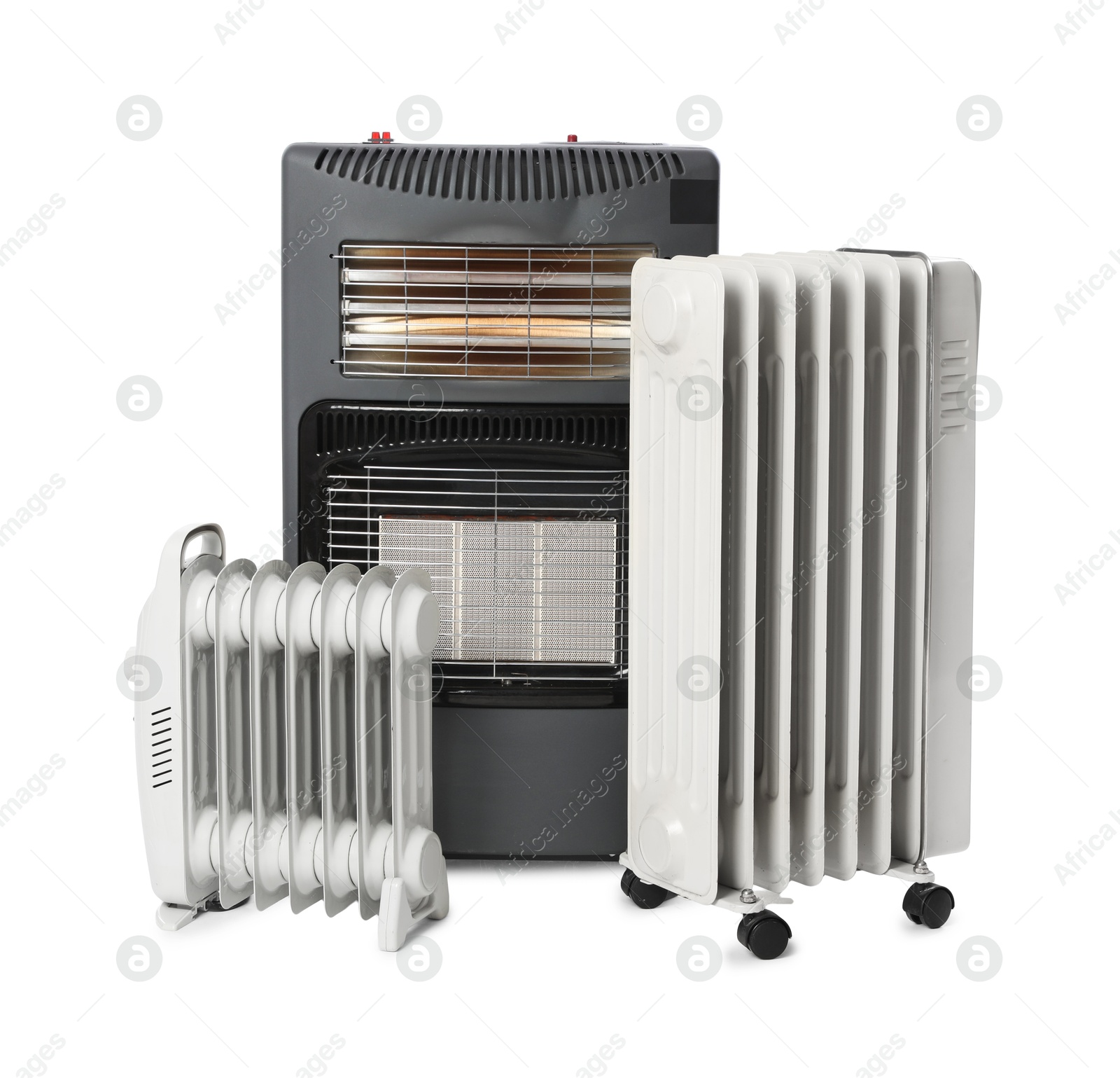 Photo of Different types of electric heaters isolated on white