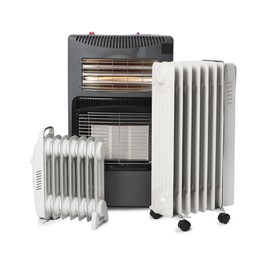 Photo of Different types of electric heaters isolated on white