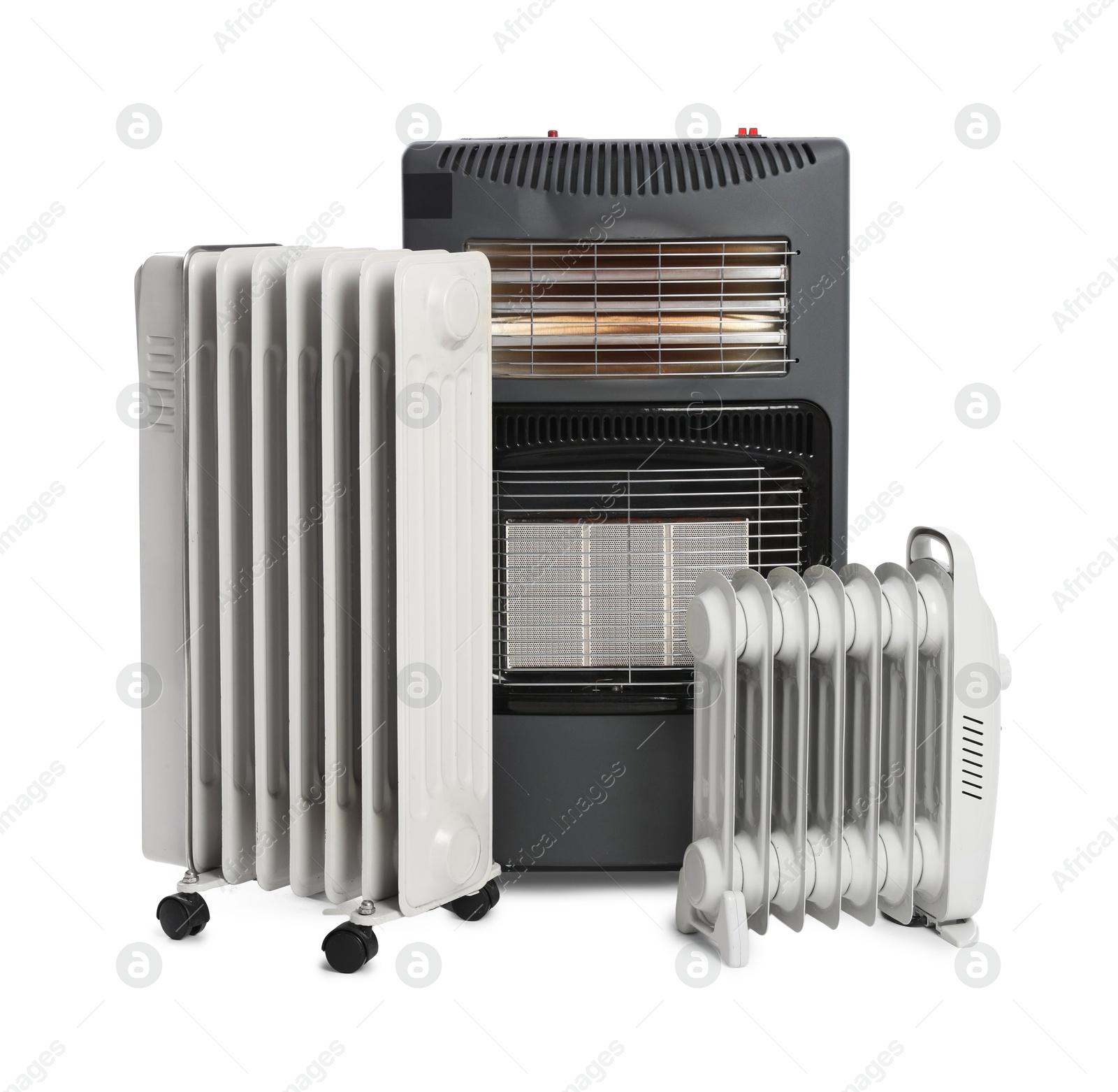 Photo of Different types of electric heaters isolated on white