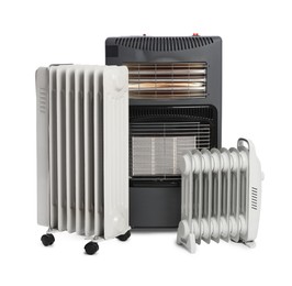 Photo of Different types of electric heaters isolated on white