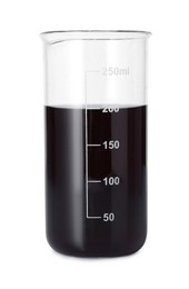 Photo of Beaker with black liquid isolated on white