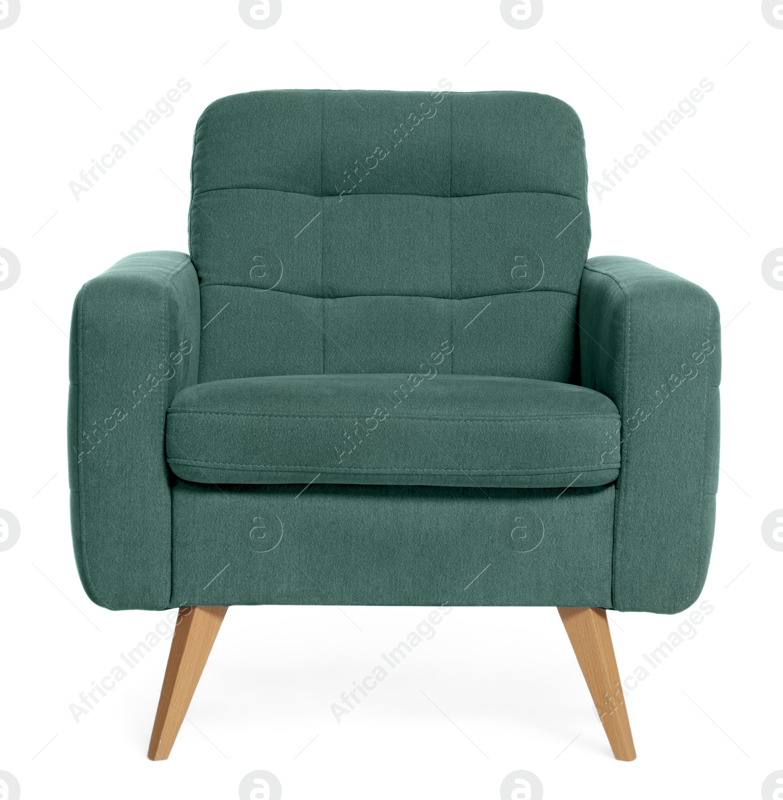 Image of One comfortable grayish green armchair isolated on white