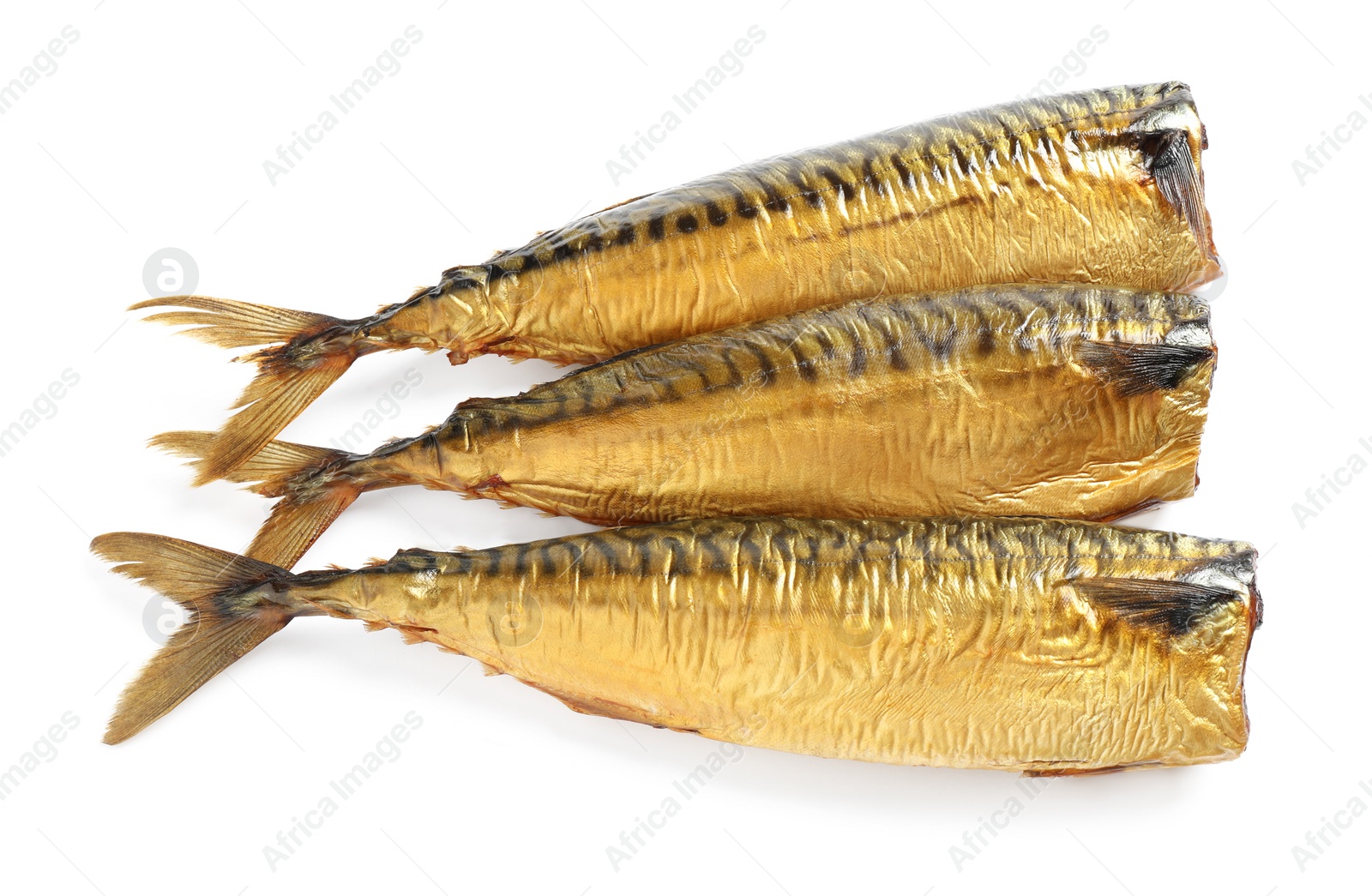 Photo of Tasty smoked fish isolated on white. Delicious seafood
