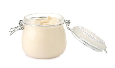 Mayonnaise in glass jar isolated on white