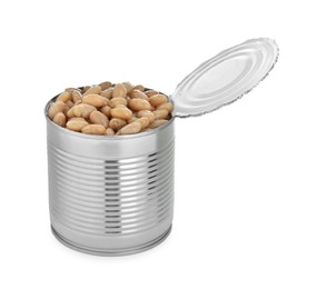 Tin can with kidney beans on white background