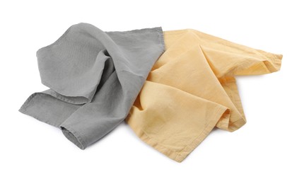 Photo of Yellow and grey cloth napkins isolated on white