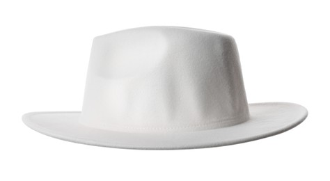 Photo of Stylish hat isolated on white. Trendy headdress