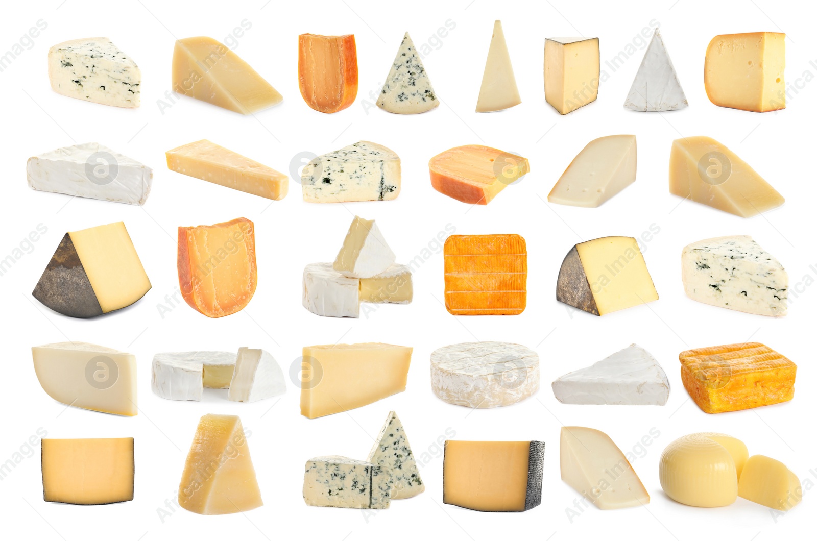 Image of Set with different sorts of cheese on white background