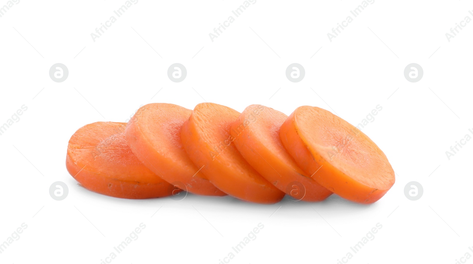 Slices of fresh ripe carrot isolated on white Photo of Slices of fresh ripe carrot isolated on white