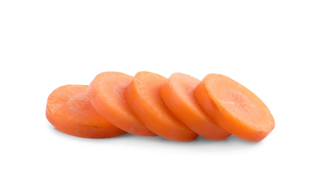 Photo of Slices of fresh ripe carrot isolated on white