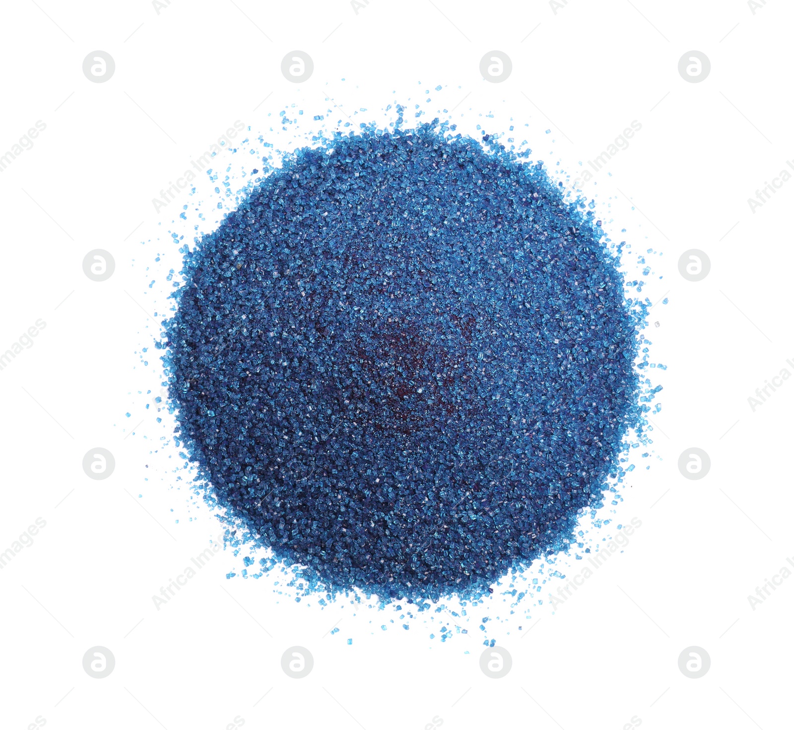 Photo of Heap of blue food coloring isolated on white, top view