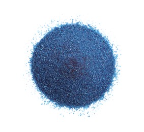 Photo of Heap of blue food coloring isolated on white, top view