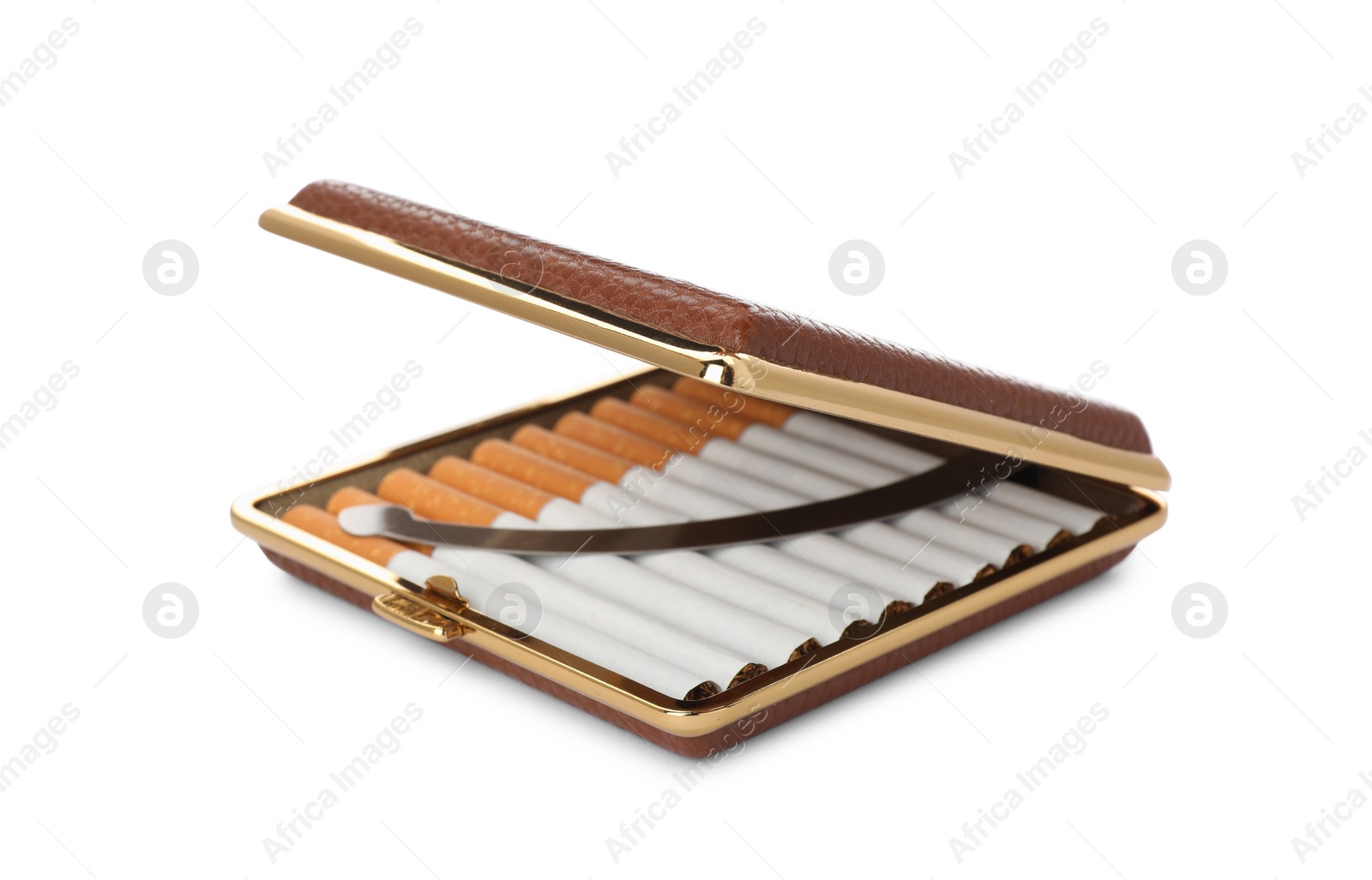 Photo of Stylish case with cigarettes isolated on white