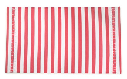 Striped beach towel isolated on white, top view