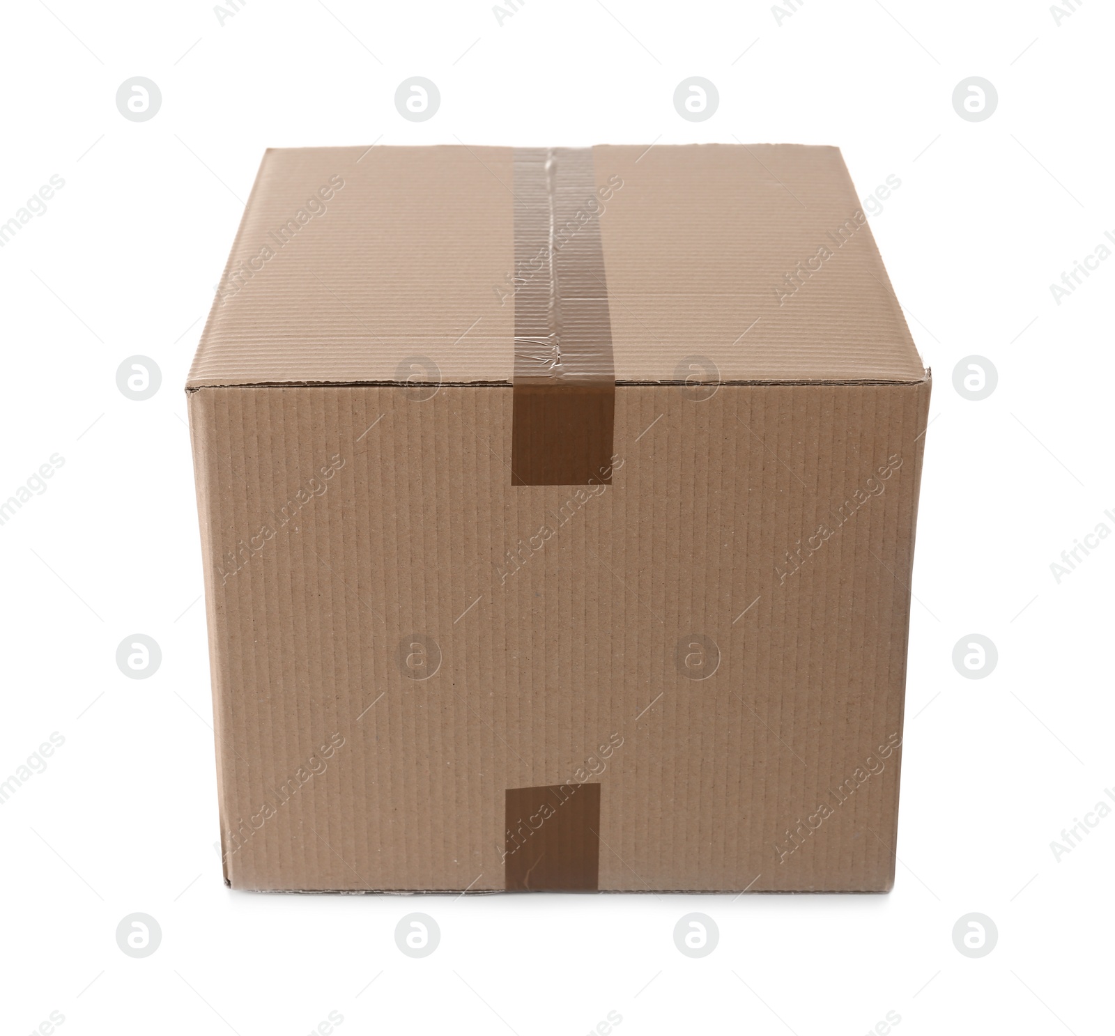 Photo of Cardboard box on white background. Mockup for design