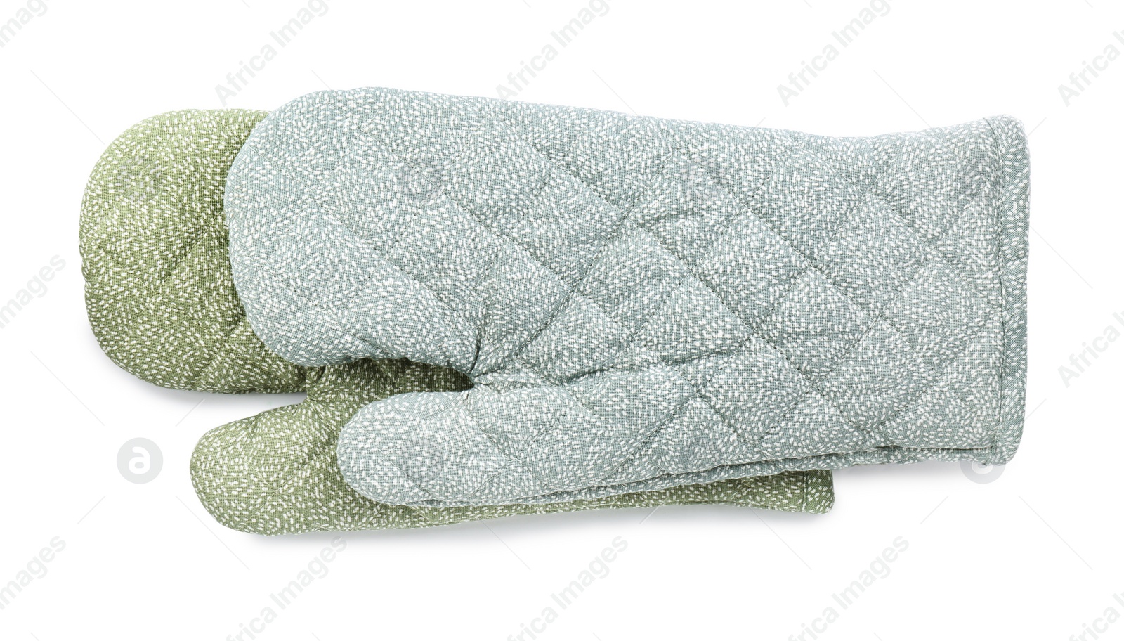 Photo of Oven gloves for hot dishes isolated on white, top view