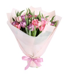 Beautiful bouquet of tulips isolated on white