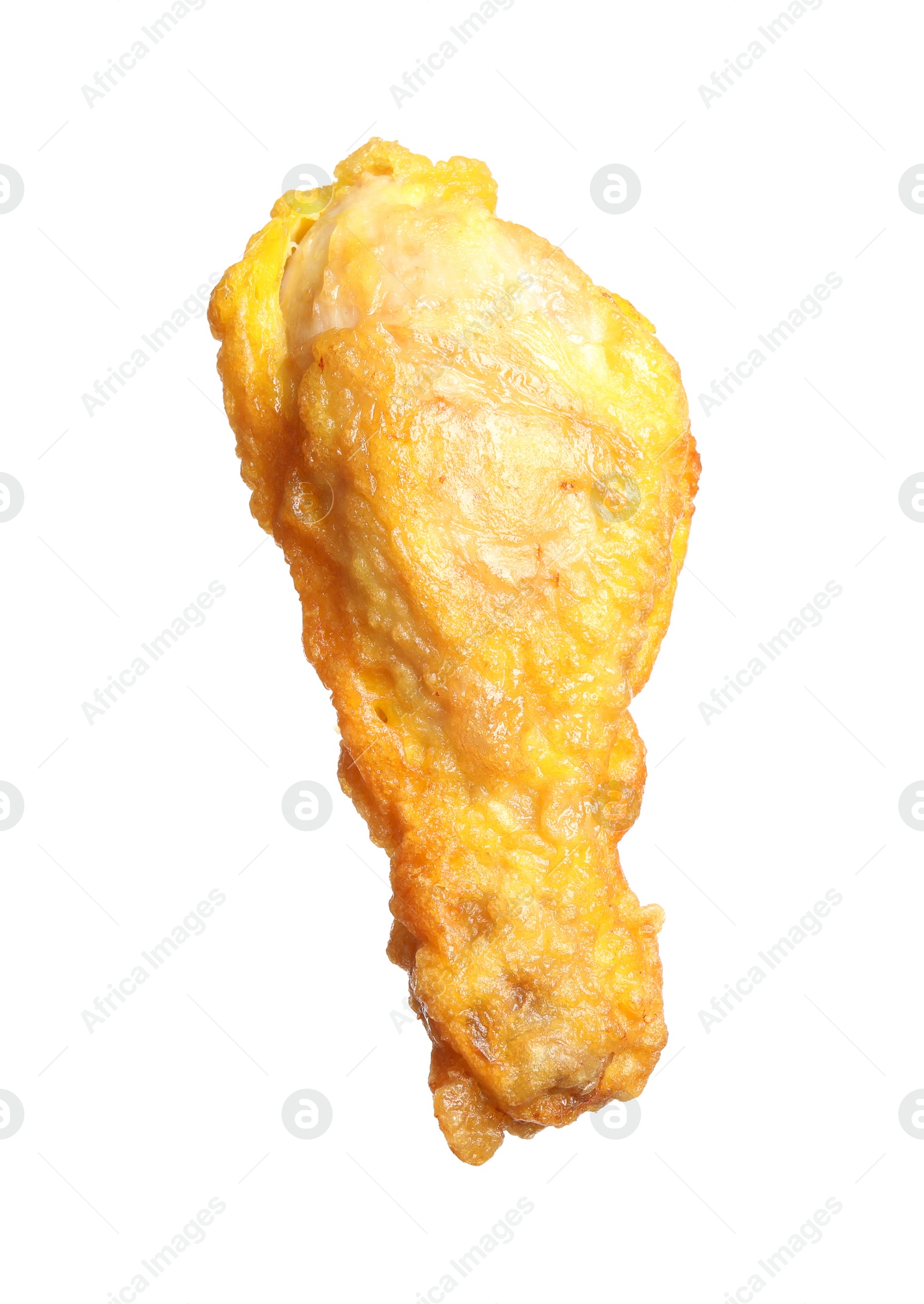 Photo of Tasty deep fried chicken drumstick isolated on white