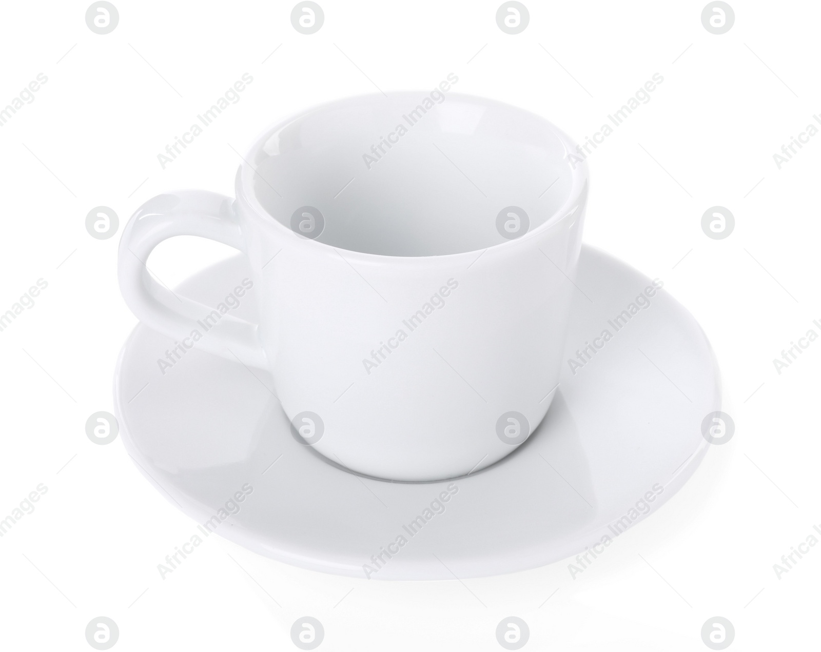 Photo of Ceramic cup with saucer isolated on white