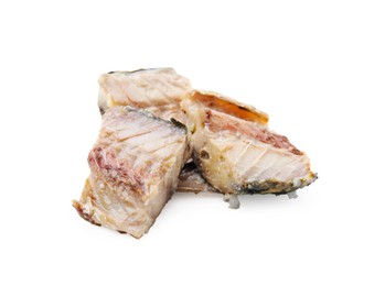 Photo of Delicious canned mackerel chunks on white background