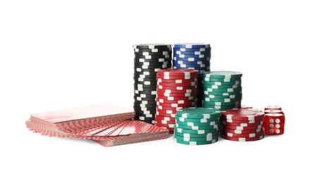 Photo of Poker set on white background. Board game