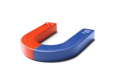 Photo of Red and blue horseshoe magnet on white background