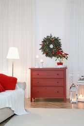 Photo of Living room with Christmas decorations. Festive interior design