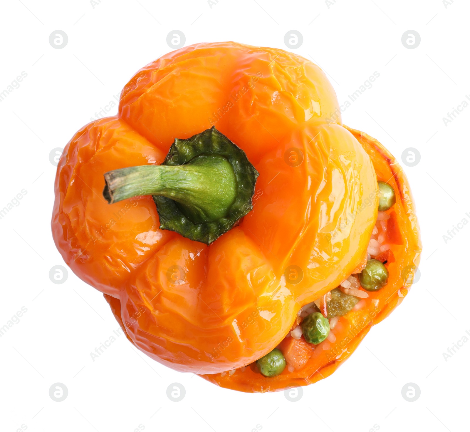 Photo of Tasty stuffed bell pepper isolated on white, top view