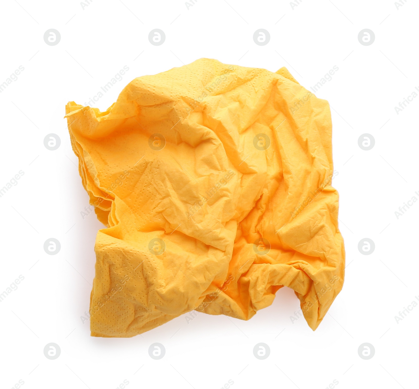 Photo of Crumpled paper napkin on white background, top view