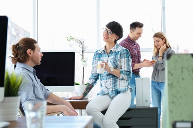 Young people having business training in office