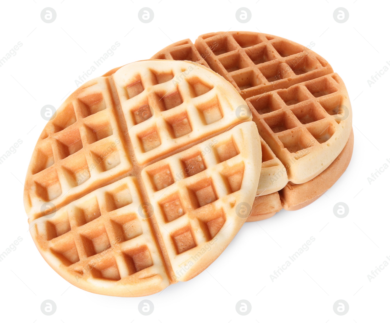 Photo of Sweet tasty Belgian waffles isolated on white