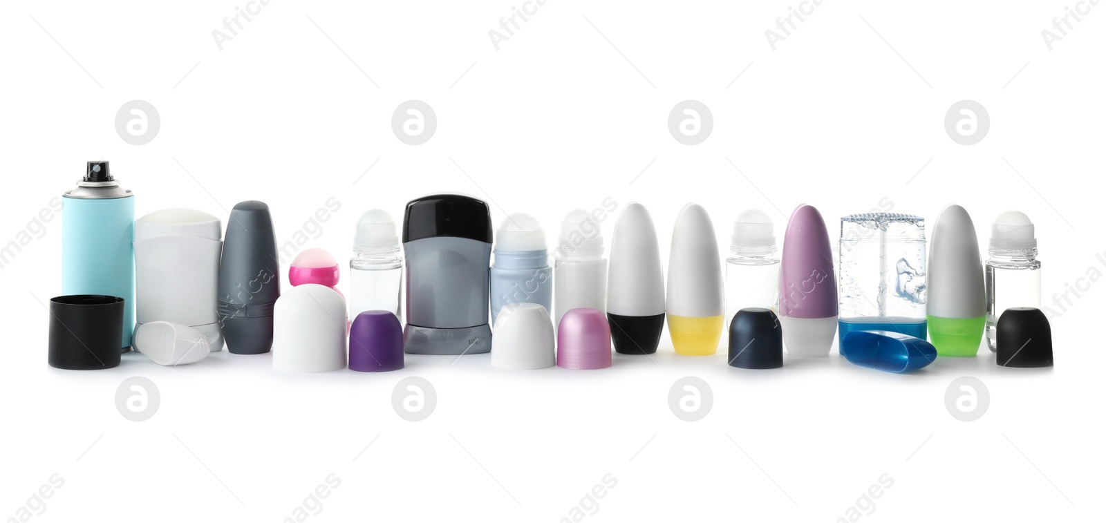 Photo of Set of different deodorants on white background