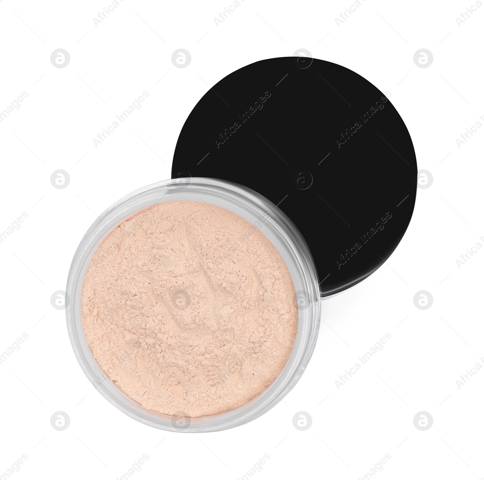 Photo of Open loose face powder isolated on white