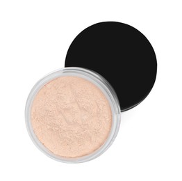 Photo of Open loose face powder isolated on white