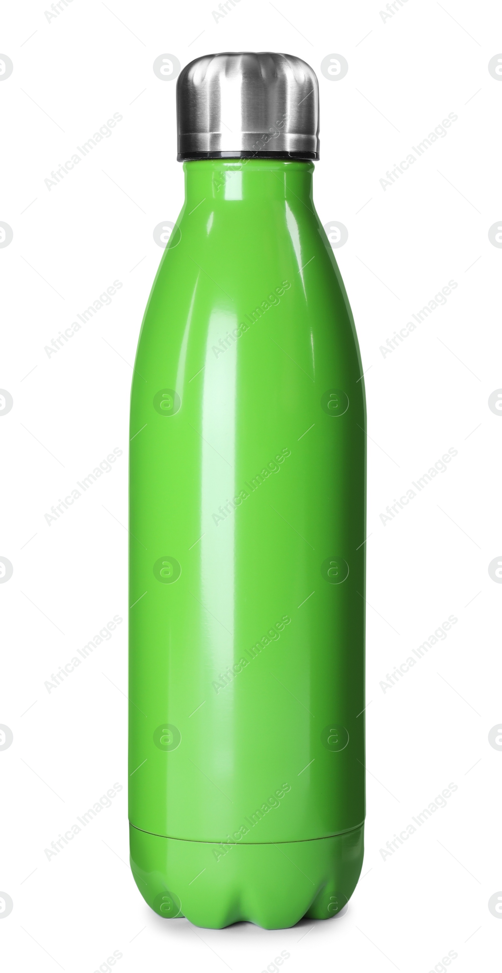 Photo of Modern green thermos bottle isolated on white