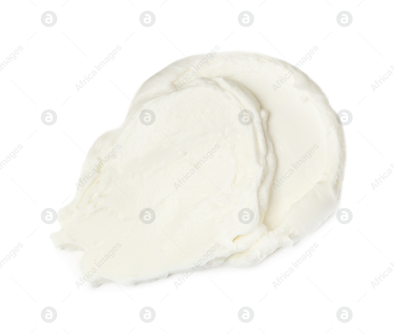 Photo of Smear of delicious cream cheese isolated on white, top view